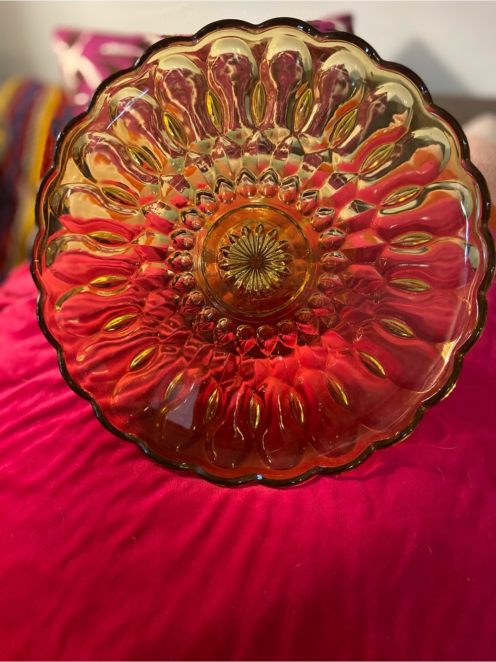 Radiant Amber Glass Decorative Cake Plate